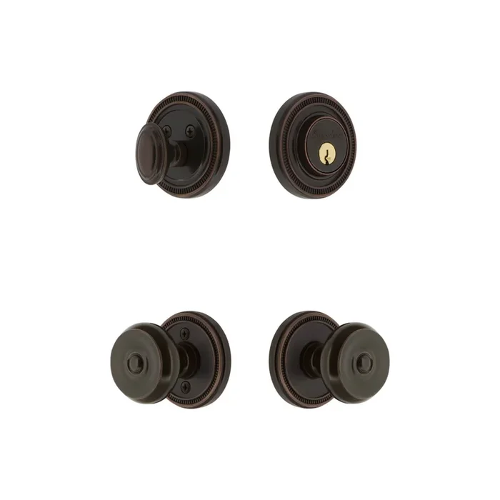 Soleil Rosette Entry Set with Bouton Knob – Timeless Bronze