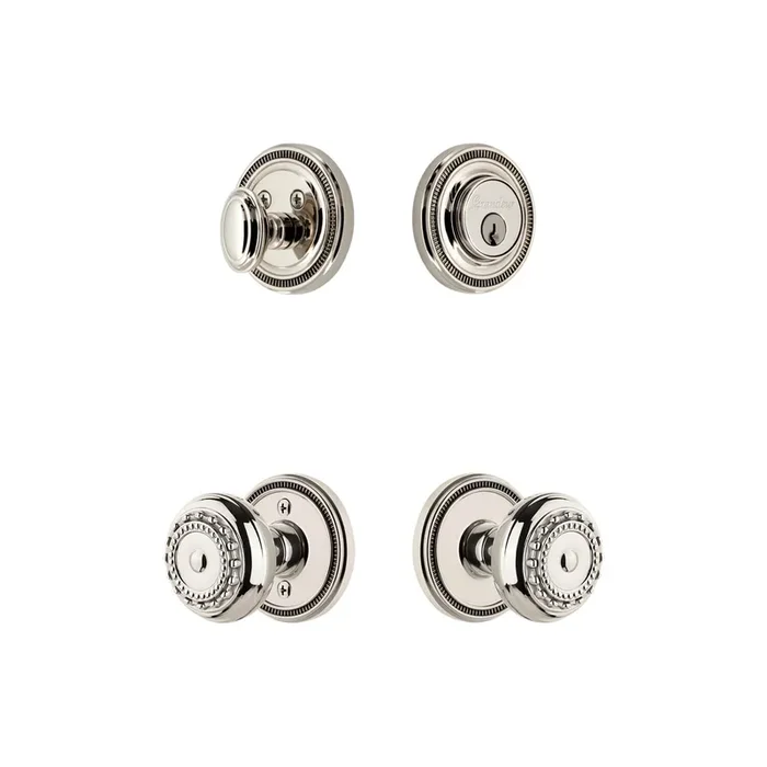 Soleil Rosette Entry Set with Parthenon Knob – Polished Nickel