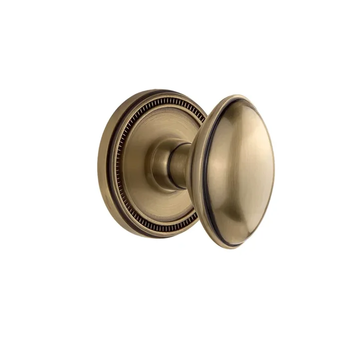 Soleil Rosette with Eden Prairie Knob – Vintage Brass Passage Door Hardware