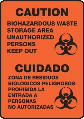 Spanish Bilingual Safety Sign: Caution – Biohazardous Waste Storage Area Unauthorized Persons Keep Out 14″ x 10″ Accu-Shield 1/Each – SBMBHZ532XP