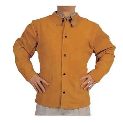Split Cowhide Leather Welding Jacket, Large, Golden Brown
