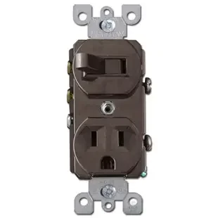 Stacked Receptacle + 3-Way Toggle Switch Leviton – Brown