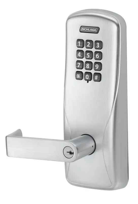 Standalone Keypad Programmable Electronic Lock Cylindrical Office Keypad Rhodes Lever – Satin Chrome Finish