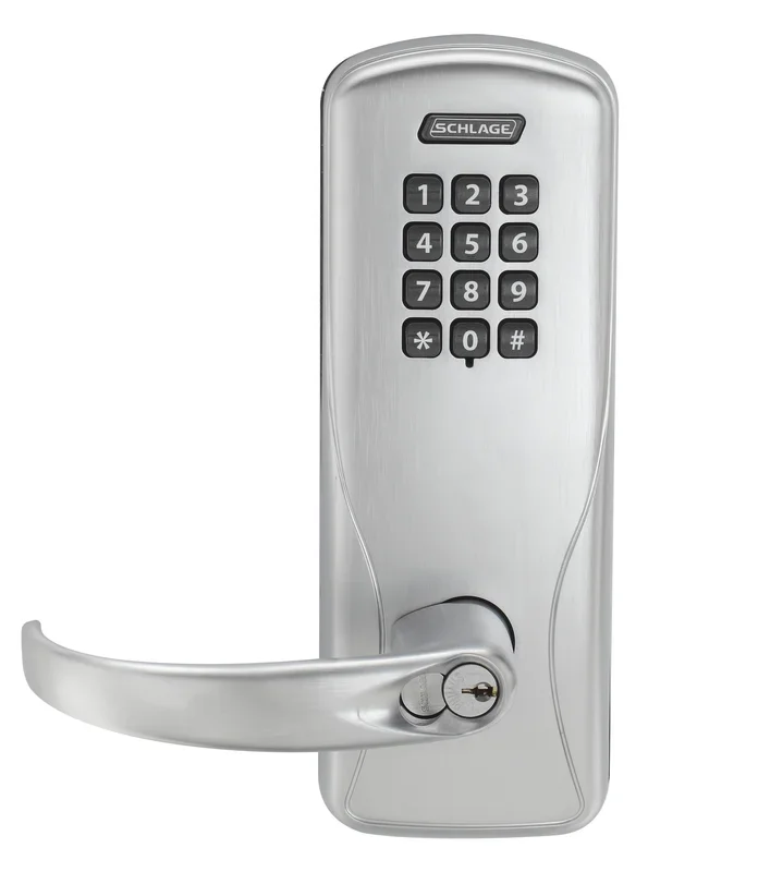 Standalone Keypad Programmable Electronic Lock Mortise Classroom / Storeroom Keypad Sparta Lever Satin Chrome Finish