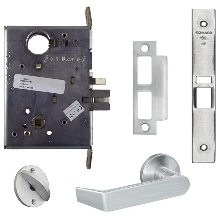 Storeroom Mortise Lock Less Cylinder with 06 Lever and A Rose Satin Chrome Finish – Schlage Commercial