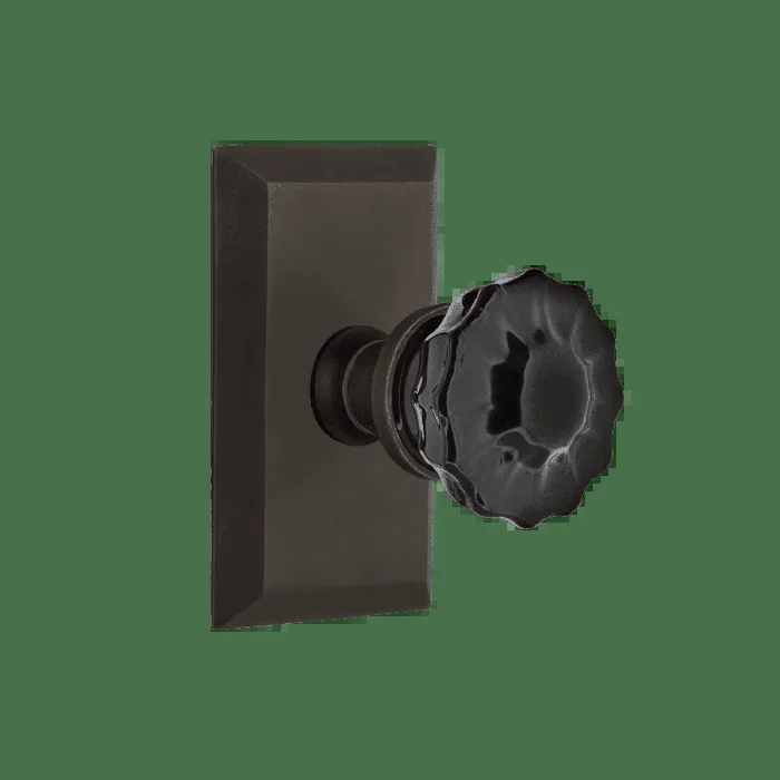 Studio Short Plate with Black Crystal Knob – Oil-Rubbed Bronze | Nostalgic Vintage Door Hardware