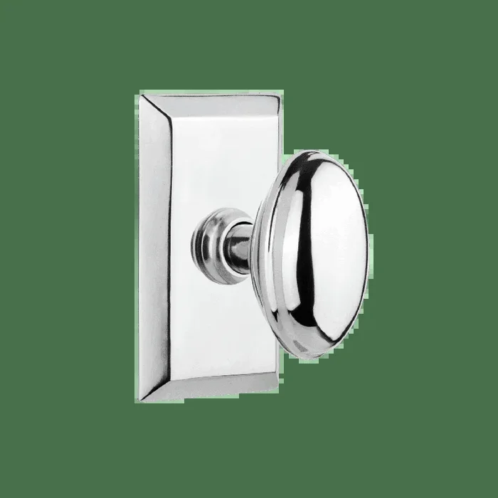 Studio Short Plate with Homestead Knob – Bright Chrome Double Dummy Door Hardware