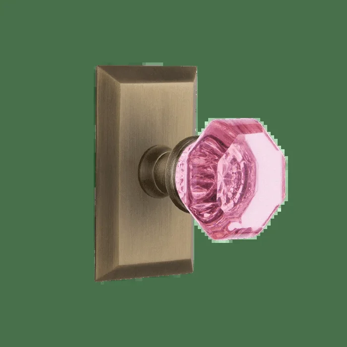 Studio Short Plate with Pink Waldorf Knob in Antique Brass – Nostalgic Vintage Hardware
