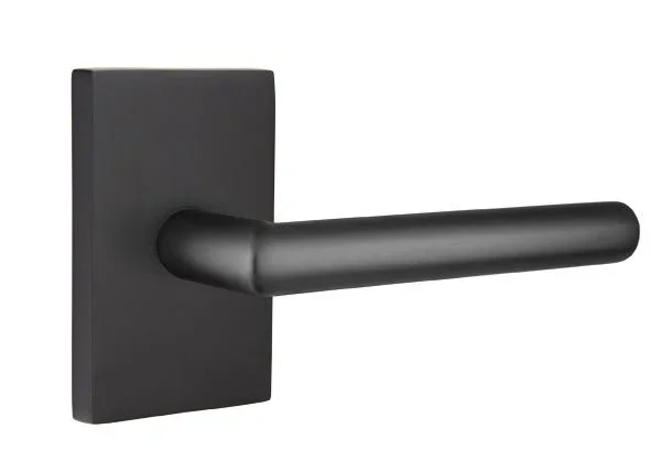 Stuttgart Lever Left Hand 2-3/8″ Backset Passage – Modern Rectangular Rose – Flat Black Finish