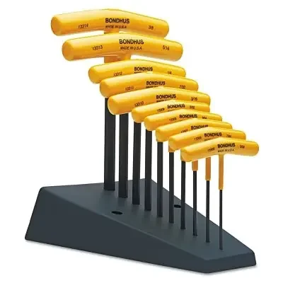 T-Handle Hex Tool Set, 10 per Stand, Hex Tip, Inch, 3/32 in to 3/8 in