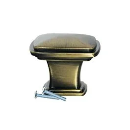 Temple Square Style Rustic Brass Cabinet Hardware Knob, 1-7/32″ (31mm) Inch Overall Length