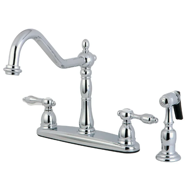 Tudor Double-Handle 8″ Centerset Kitchen Faucet with Brass Side Sprayer, Polished Chrome