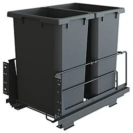 Vauth Sagel 35 QT Double Bin Bottom-Mount Saphir Waste Container Pullout with Soft-Closing, Gray