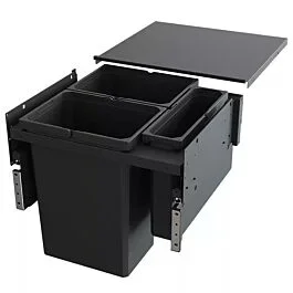 Vauth Sagel Triple Bin 31 QT Double and 10 QT Single Top-Mount Waste Container Pullout with Soft-Closing for 1-1/2″ Face Frame, Gray, 19-3/64″ Height