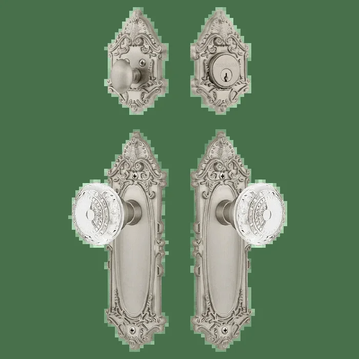 Victorian Entry Set with Crystal Meadows Knob in Satin Nickel
