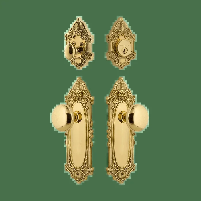 Victorian Entry Set with New York Knob – Unlacquered Brass, 2 3/4”