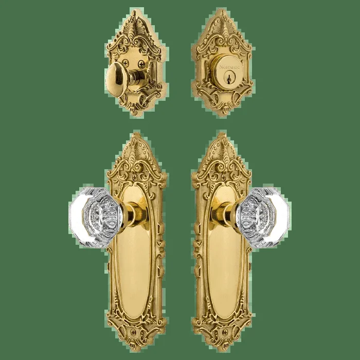 Victorian Entry Set with Waldorf Crystal Knob in Polished Brass – Nostalgic