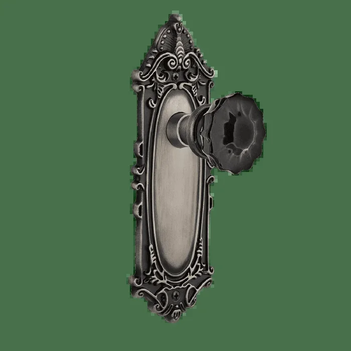 Victorian Long Plate with Black Crystal Knob – Antique Pewter