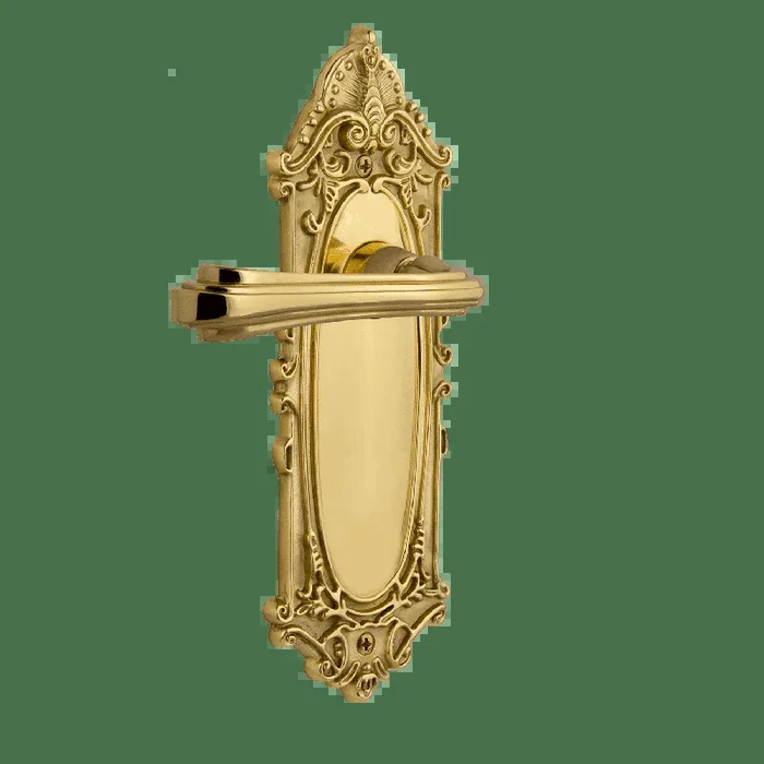 Victorian Long Plate with Fleur Lever in Polished Brass – Nostalgic Vintage Hardware