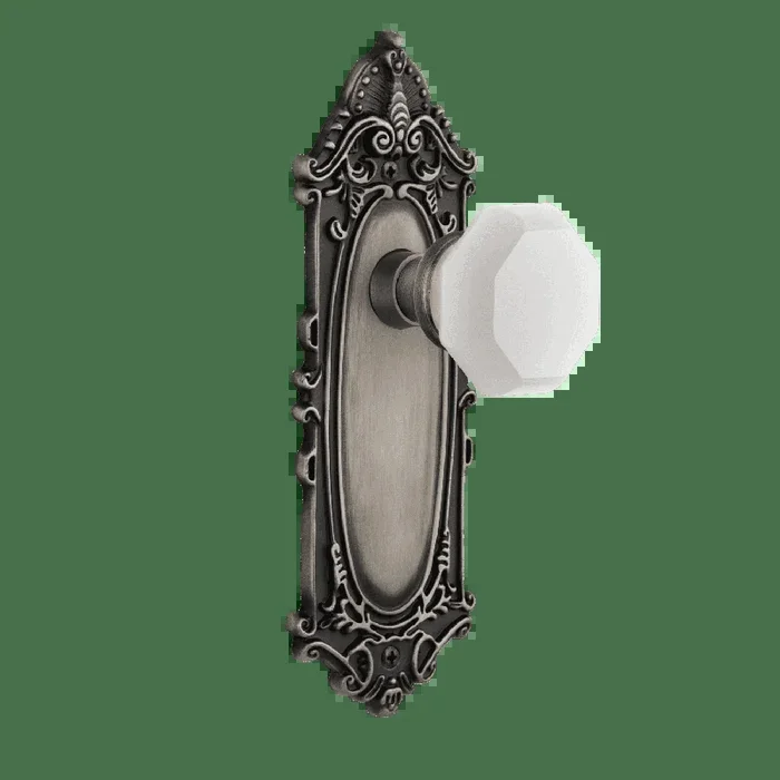 Victorian Long Plate with White Waldorf Knob in Antique Pewter