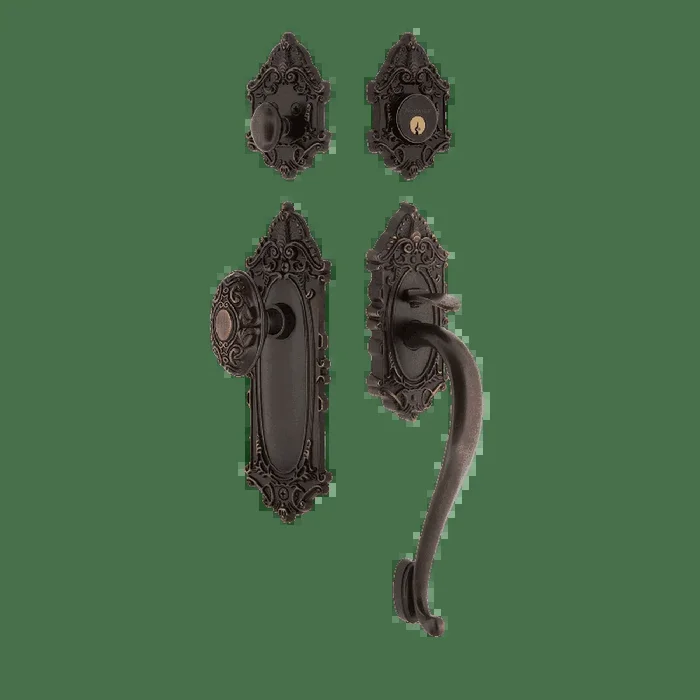Victorian Plate S Grip Entry Set with Timeless Bronze Victorian Knob