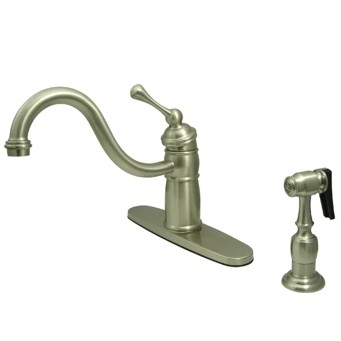 Victorian Single-Handle Kitchen Faucet with Brass Side Sprayer, Brushed Nickel
