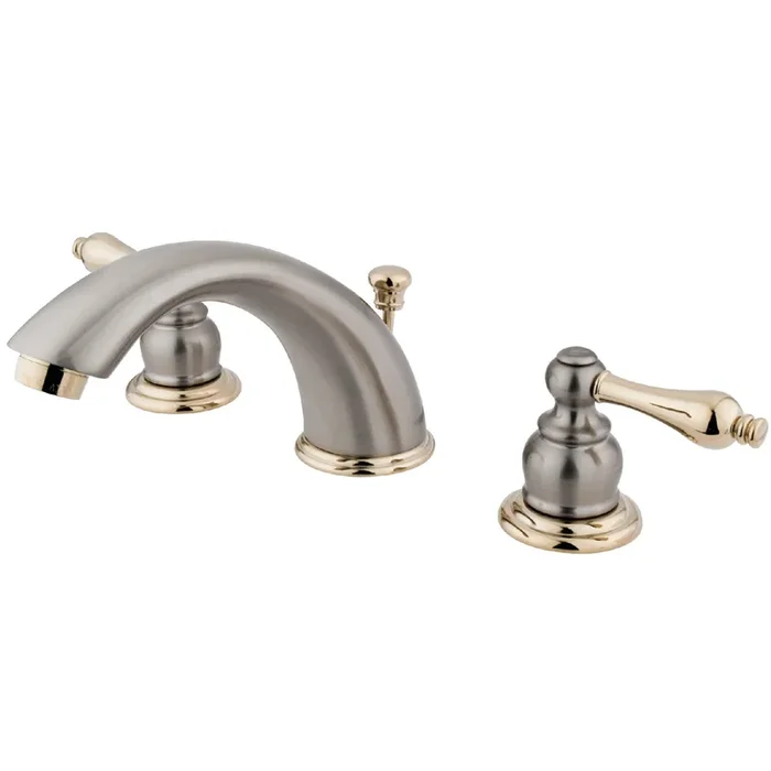 Victorian Widespread Bathroom Faucet with Pop-Up Drain – Brushed Nickel/Polished Brass