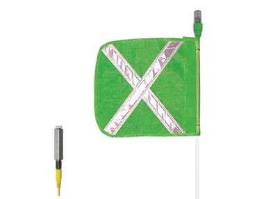 Warning Whip – All-Purpose – 6′ – 16″ Green Flag – White X – Flashing Green LED – AP6.16GW.GF