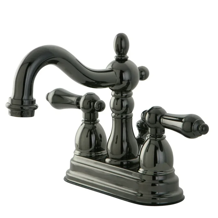 Water Onyx Double-Handle 4″ Centerset Bathroom Faucet with Pop-Up Drain – Black Stainless Steel