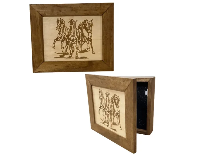 Wild Horses Gun Safe – Recessed In Wall or Wall Mounted Decorative Secure Gun Cabinet