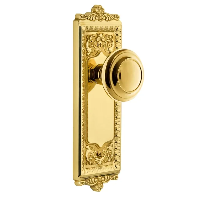 Windsor Long Plate with Circulaire Knob – Polished Brass