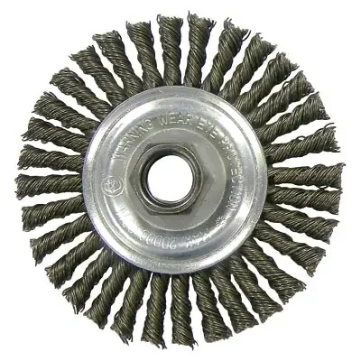 Wolverine Knot Wire Wheel, Stringer Bead Twist, 4 in dia x 3/16 in W Face, 5/8 in-11 UNC, 0.020 in Steel Wire, 20000 RPM