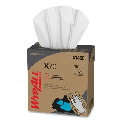 WypAll X70 Cloths, White, 8.34 in W x 16.8 in L, 100 Sheets/Unit, Box, 10 BX/CA